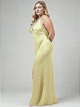 Alt View 2 Thumbnail - Butter Yellow Plunge Halter Open-Back Maxi Bias Dress with Low Tie Back