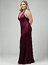 Alt View 2 Thumbnail - Cabernet Plunge Halter Open-Back Maxi Bias Dress with Low Tie Back