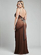 Alt View 3 Thumbnail - Cognac Plunge Halter Open-Back Maxi Bias Dress with Low Tie Back