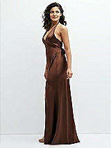 Side View Thumbnail - Cognac Plunge Halter Open-Back Maxi Bias Dress with Low Tie Back