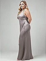 Alt View 2 Thumbnail - Cashmere Gray Plunge Halter Open-Back Maxi Bias Dress with Low Tie Back