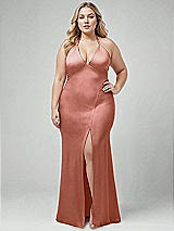 Alt View 1 Thumbnail - Desert Rose Plunge Halter Open-Back Maxi Bias Dress with Low Tie Back