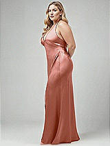 Alt View 2 Thumbnail - Desert Rose Plunge Halter Open-Back Maxi Bias Dress with Low Tie Back