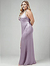 Alt View 2 Thumbnail - Lilac Haze Plunge Halter Open-Back Maxi Bias Dress with Low Tie Back