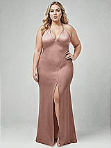 Alt View 1 Thumbnail - Neu Nude Plunge Halter Open-Back Maxi Bias Dress with Low Tie Back