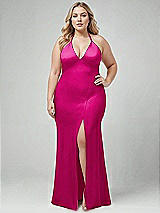 Alt View 1 Thumbnail - Think Pink Plunge Halter Open-Back Maxi Bias Dress with Low Tie Back