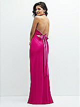 Rear View Thumbnail - Think Pink Plunge Halter Open-Back Maxi Bias Dress with Low Tie Back