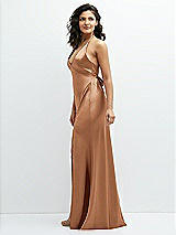 Side View Thumbnail - Toffee Plunge Halter Open-Back Maxi Bias Dress with Low Tie Back