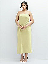 Alt View 1 Thumbnail - Butter Yellow Strapless Midi Bias Column Dress with Peek-a-Boo Corset Back