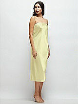 Side View Thumbnail - Butter Yellow Strapless Midi Bias Column Dress with Peek-a-Boo Corset Back