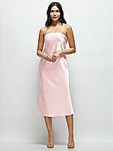 Front View Thumbnail - Ballet Pink Strapless Midi Bias Column Dress with Peek-a-Boo Corset Back