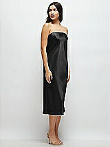 Side View Thumbnail - Black Strapless Midi Bias Column Dress with Peek-a-Boo Corset Back