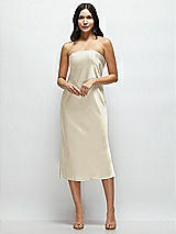 Front View Thumbnail - Champagne Strapless Midi Bias Column Dress with Peek-a-Boo Corset Back