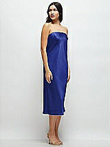 Side View Thumbnail - Cobalt Blue Strapless Midi Bias Column Dress with Peek-a-Boo Corset Back