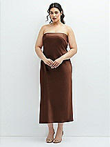 Alt View 1 Thumbnail - Cognac Strapless Midi Bias Column Dress with Peek-a-Boo Corset Back