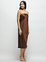 Side View Thumbnail - Cognac Strapless Midi Bias Column Dress with Peek-a-Boo Corset Back