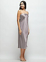 Side View Thumbnail - Cashmere Gray Strapless Midi Bias Column Dress with Peek-a-Boo Corset Back