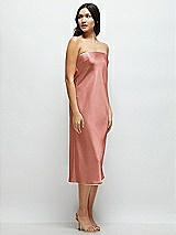 Side View Thumbnail - Desert Rose Strapless Midi Bias Column Dress with Peek-a-Boo Corset Back