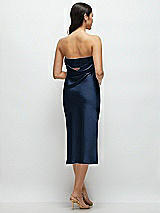 Rear View Thumbnail - Midnight Navy Strapless Midi Bias Column Dress with Peek-a-Boo Corset Back