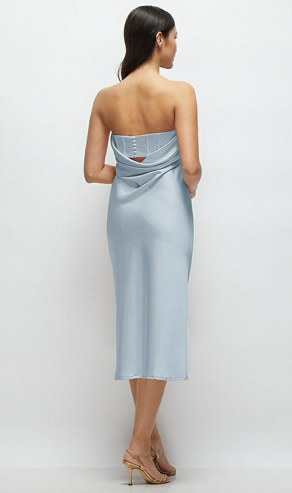 Back View - Mist Strapless Midi Bias Column Dress with Peek-a-Boo Corset Back