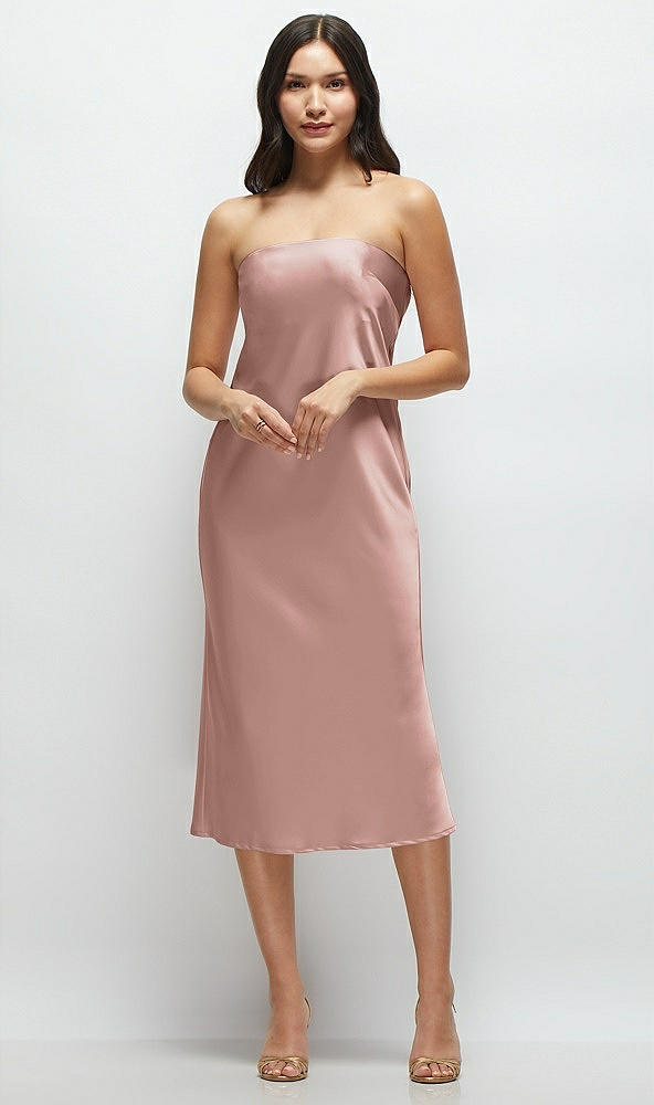 Front View - Neu Nude Strapless Midi Bias Column Dress with Peek-a-Boo Corset Back