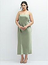 Alt View 1 Thumbnail - Sage Strapless Midi Bias Column Dress with Peek-a-Boo Corset Back