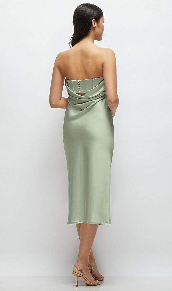 Back View - Sage Strapless Midi Bias Column Dress with Peek-a-Boo Corset Back