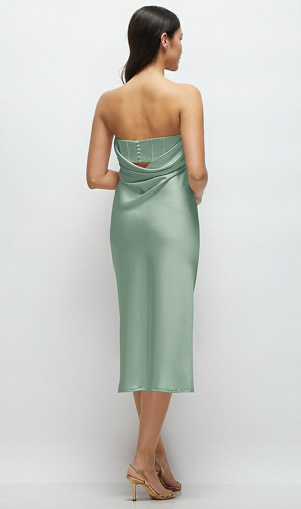 Back View - Seagrass Strapless Midi Bias Column Dress with Peek-a-Boo Corset Back