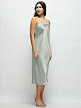 Side View Thumbnail - Willow Green Strapless Midi Bias Column Dress with Peek-a-Boo Corset Back