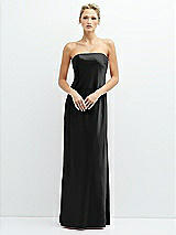 Front View Thumbnail - Black Strapless Maxi Bias Column Dress with Peek-a-Boo Corset Back