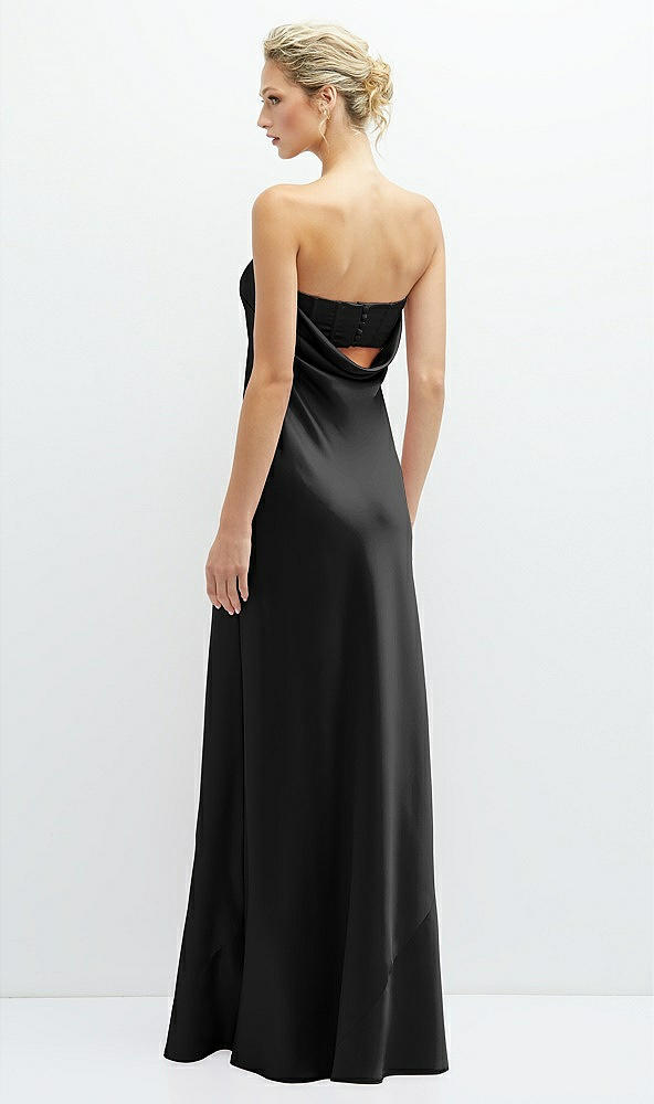 Back View - Black Strapless Maxi Bias Column Dress with Peek-a-Boo Corset Back