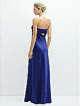 Rear View Thumbnail - Cobalt Blue Strapless Maxi Bias Column Dress with Peek-a-Boo Corset Back