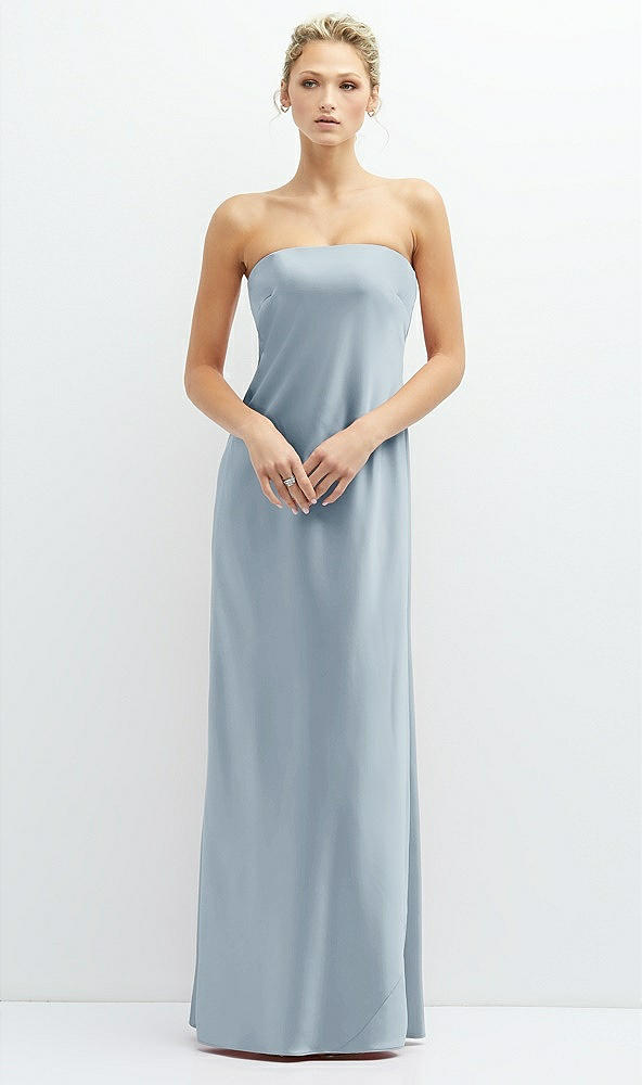 Front View - Mist Strapless Maxi Bias Column Dress with Peek-a-Boo Corset Back