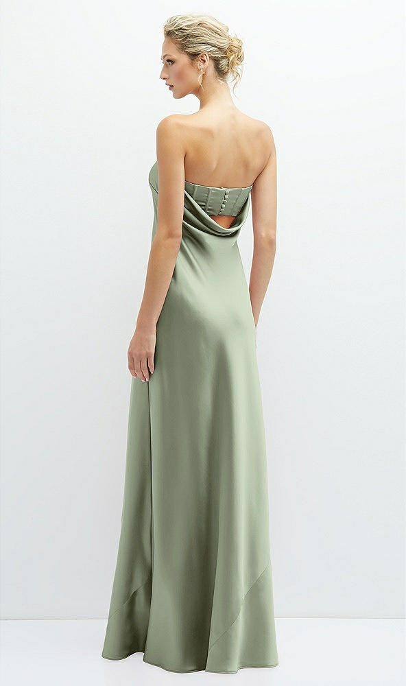 Back View - Sage Strapless Maxi Bias Column Dress with Peek-a-Boo Corset Back