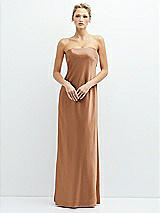 Front View Thumbnail - Toffee Strapless Maxi Bias Column Dress with Peek-a-Boo Corset Back