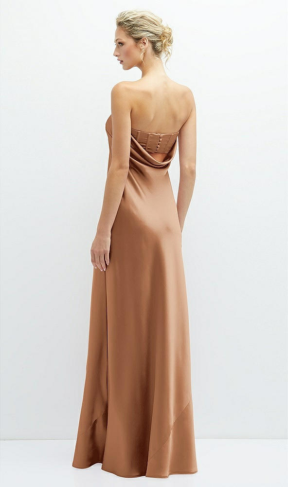 Back View - Toffee Strapless Maxi Bias Column Dress with Peek-a-Boo Corset Back