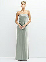 Front View Thumbnail - Willow Green Strapless Maxi Bias Column Dress with Peek-a-Boo Corset Back