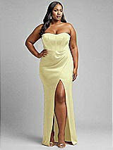 Alt View 1 Thumbnail - Butter Yellow Strapless Topstitched Corset Satin Maxi Dress with Draped Column Skirt