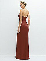 Rear View Thumbnail - Auburn Moon Strapless Topstitched Corset Satin Maxi Dress with Draped Column Skirt