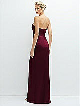 Rear View Thumbnail - Cabernet Strapless Topstitched Corset Satin Maxi Dress with Draped Column Skirt