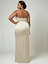 Alt View 2 Thumbnail - Champagne Strapless Topstitched Corset Satin Maxi Dress with Draped Column Skirt