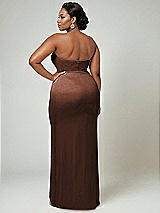 Alt View 2 Thumbnail - Cognac Strapless Topstitched Corset Satin Maxi Dress with Draped Column Skirt