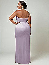 Alt View 2 Thumbnail - Lilac Haze Strapless Topstitched Corset Satin Maxi Dress with Draped Column Skirt