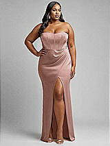 Alt View 1 Thumbnail - Neu Nude Strapless Topstitched Corset Satin Maxi Dress with Draped Column Skirt