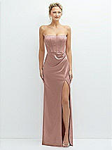 Front View Thumbnail - Neu Nude Strapless Topstitched Corset Satin Maxi Dress with Draped Column Skirt