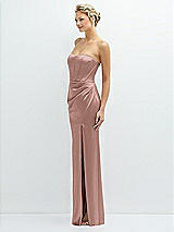 Side View Thumbnail - Neu Nude Strapless Topstitched Corset Satin Maxi Dress with Draped Column Skirt