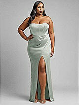 Alt View 1 Thumbnail - Willow Green Strapless Topstitched Corset Satin Maxi Dress with Draped Column Skirt