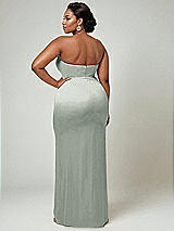 Alt View 2 Thumbnail - Willow Green Strapless Topstitched Corset Satin Maxi Dress with Draped Column Skirt