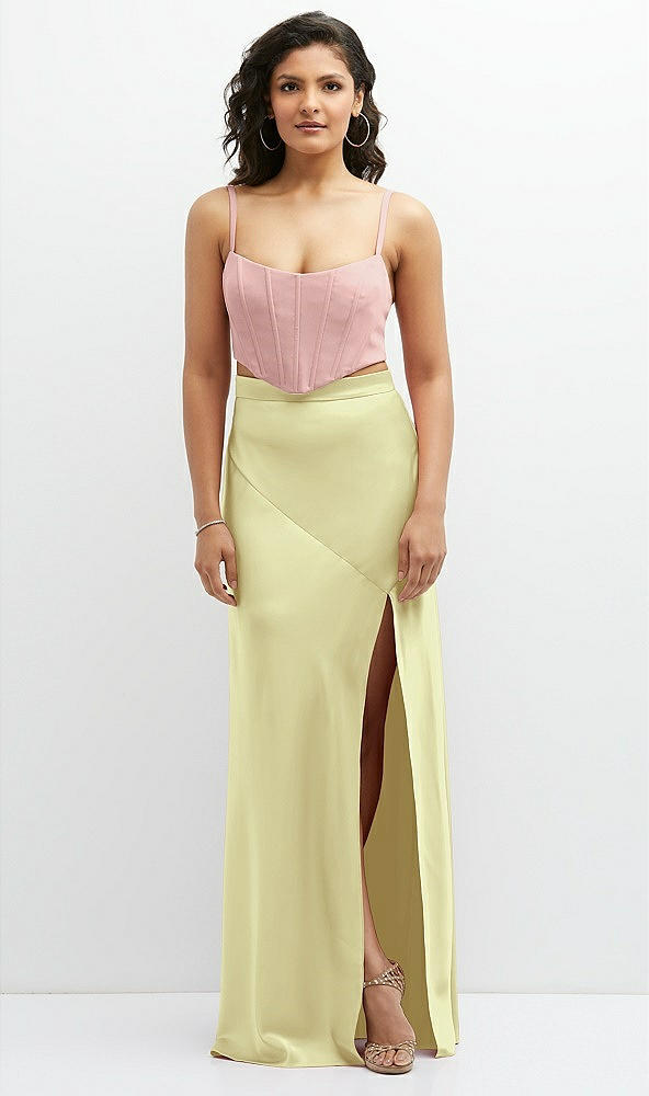 Front View - Butter Yellow Satin Mix-and-Match High Waist Seamed Bias Skirt