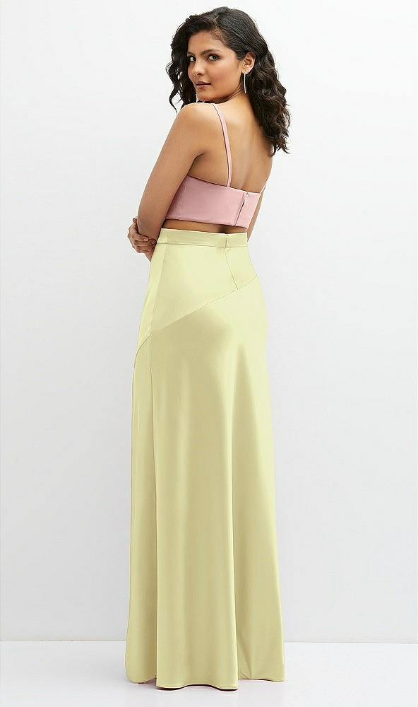 Back View - Butter Yellow Satin Mix-and-Match High Waist Seamed Bias Skirt